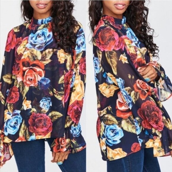 SHOW Me Your Mumu SMYM Ladybug Floral Sheer Long Sleeve Flared Sleeve Blouse Top - Picture 1 of 14